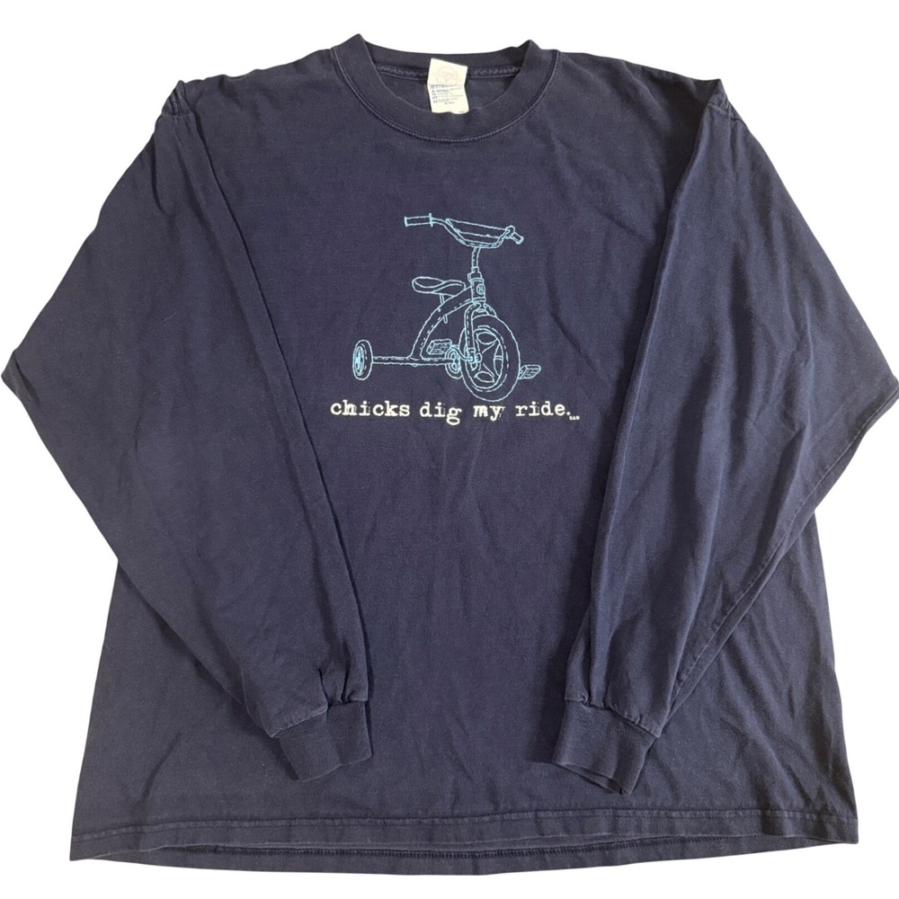 Delta Magnum Weight Navy Long Sleeve Graphic T-Shirt Chicks Dig My Ride XL